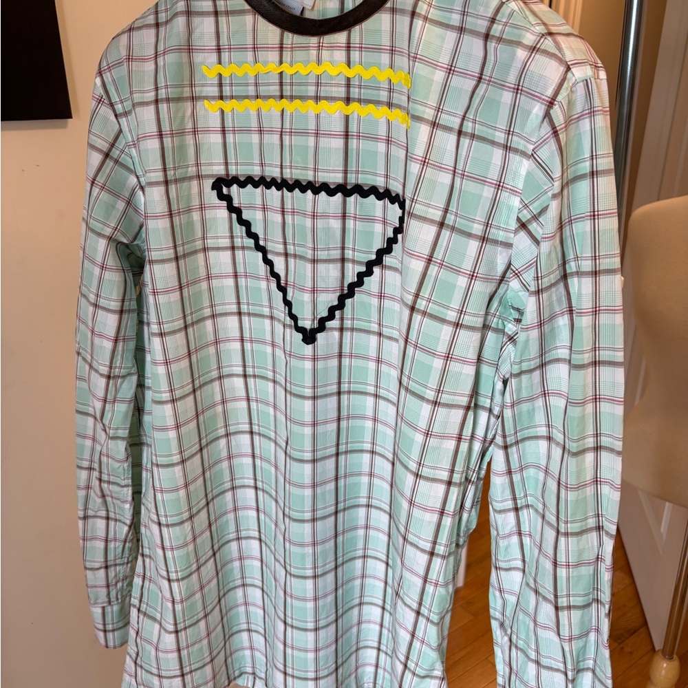 Prada Mint and Cream Plaid Shirt
